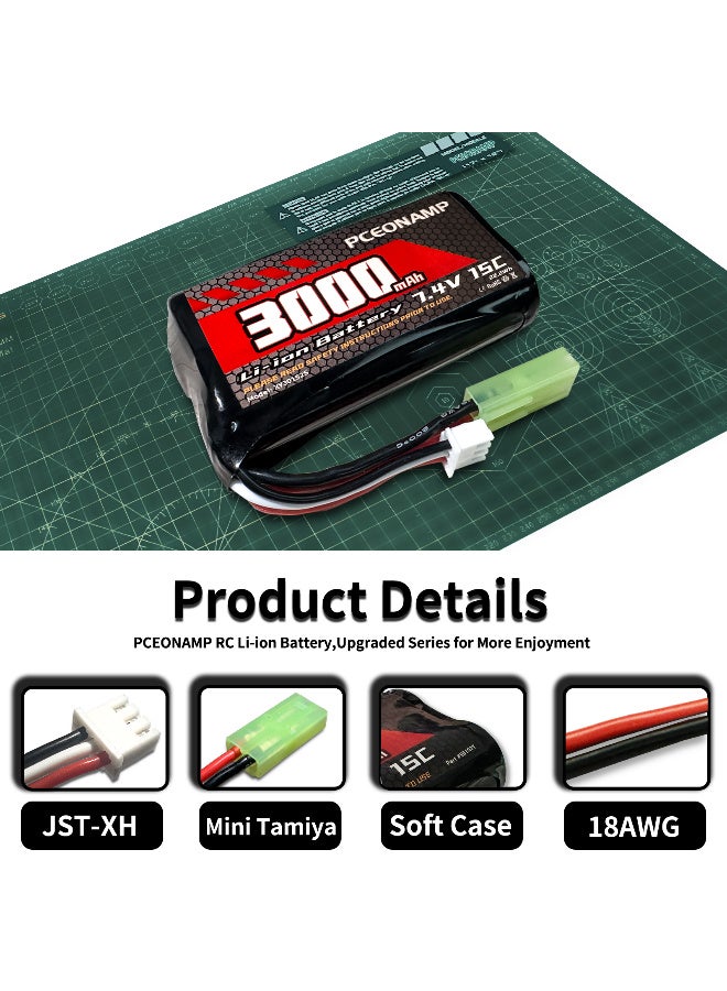 بيسيونأمب بطارية ليثيوم أيون 7.4V 3000mAh 2S قابلة لإعادة الشحن بطارية RC عالية القدرة مع كابل شاحن USB 2 لقارب التحكم عن بعد - Image 3